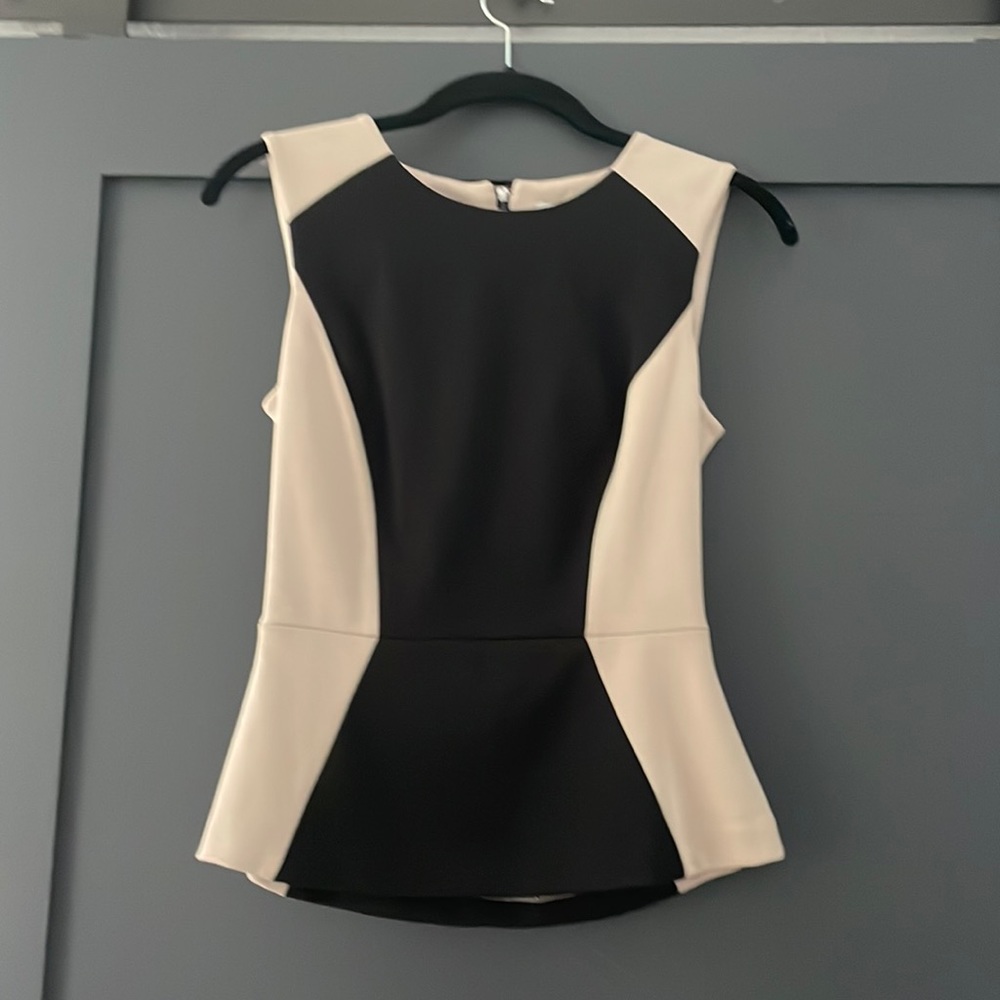 Black and beige Halogen top with back zipper detail